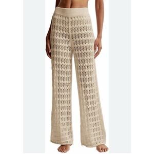Crochet Cover Up Pants Sheer Knit High Waist Sexy Swim Coverup Beach Vacation